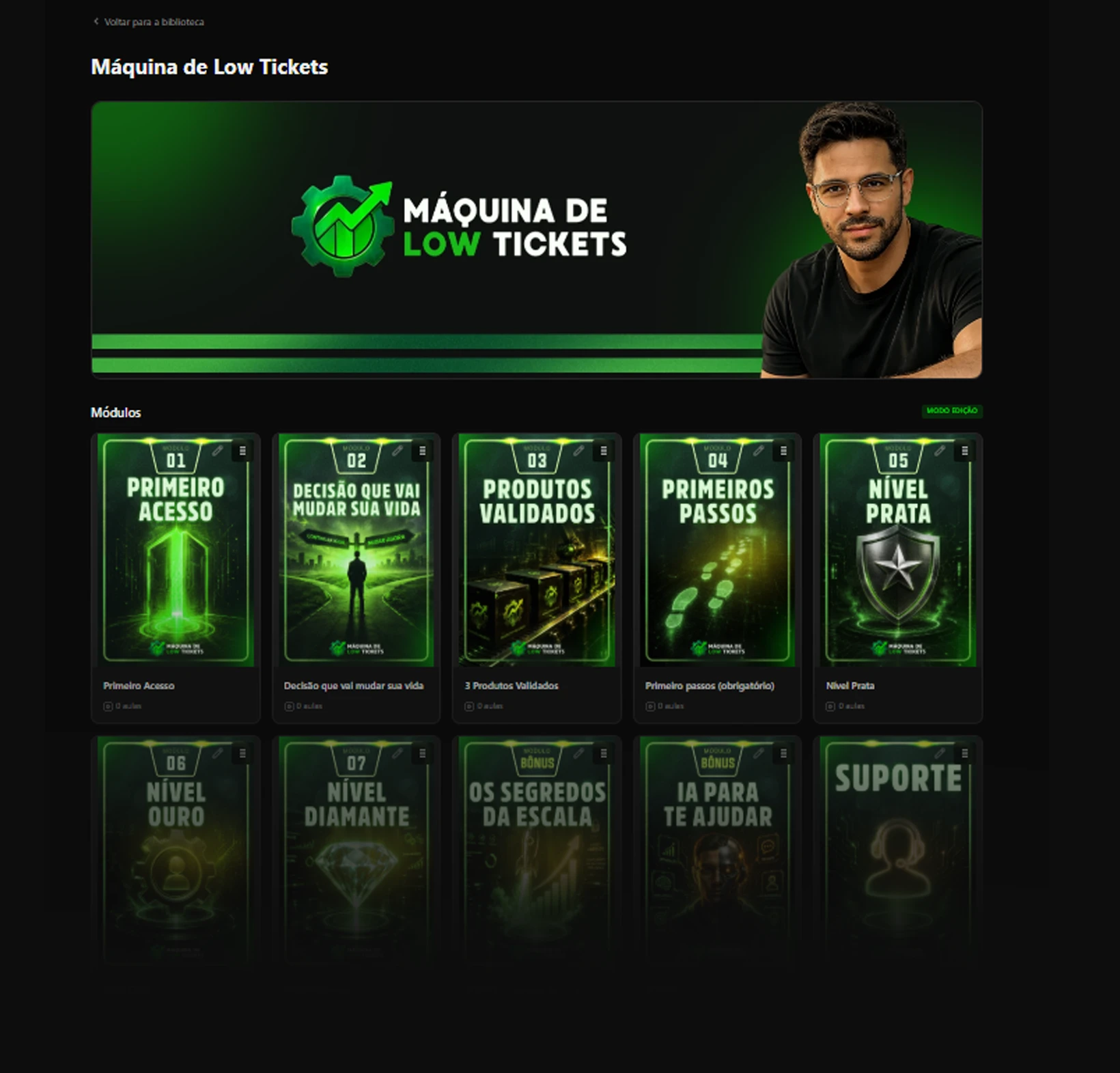 Área de membros da Máquina de Low Tickets
